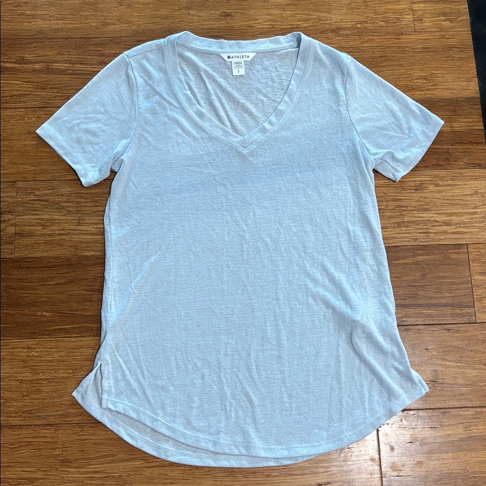 Athleta Women’s Light Blue Tencel Modal V-Neck Tee Shirt Soft Casual Top, S - Picture 2 of 6